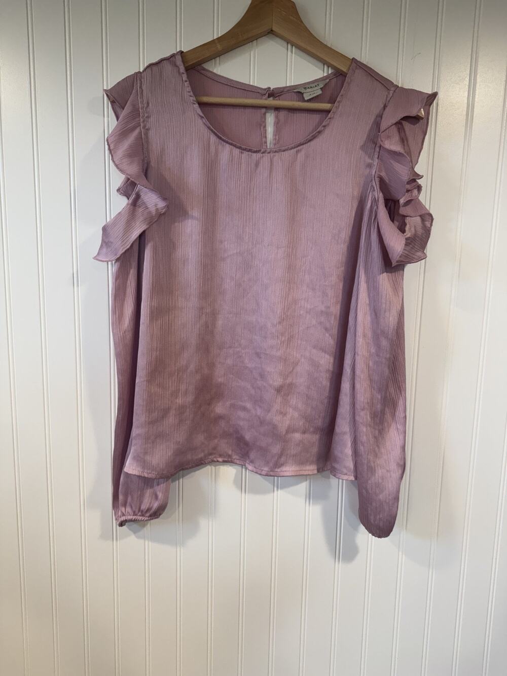 Ariat Blouse Women's Small Pink Satin Cold Shoulder Ruffle Sleeve Western Shirt